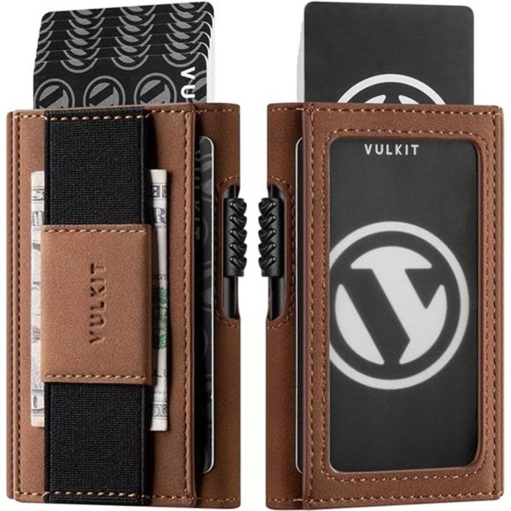 Slim Wallet for Men Pop Up RFID Blocking Aluminum Card Holder Leather Brown